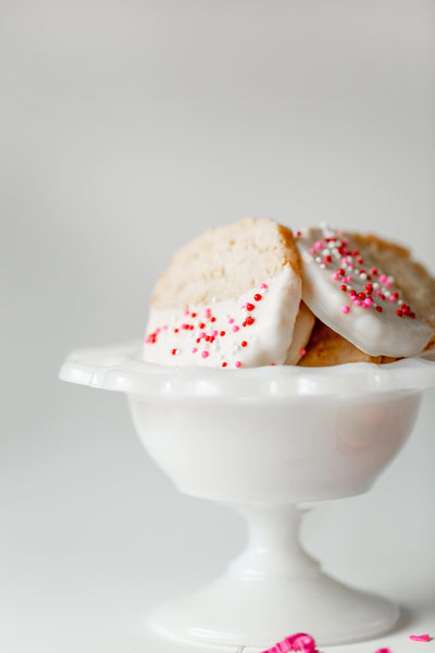 Valentine's Day Coconut Shortbread Cookies Dunked in White Chocolate